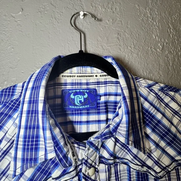 Men's Western Blue Plaid Shirt - Picture 2 of 5